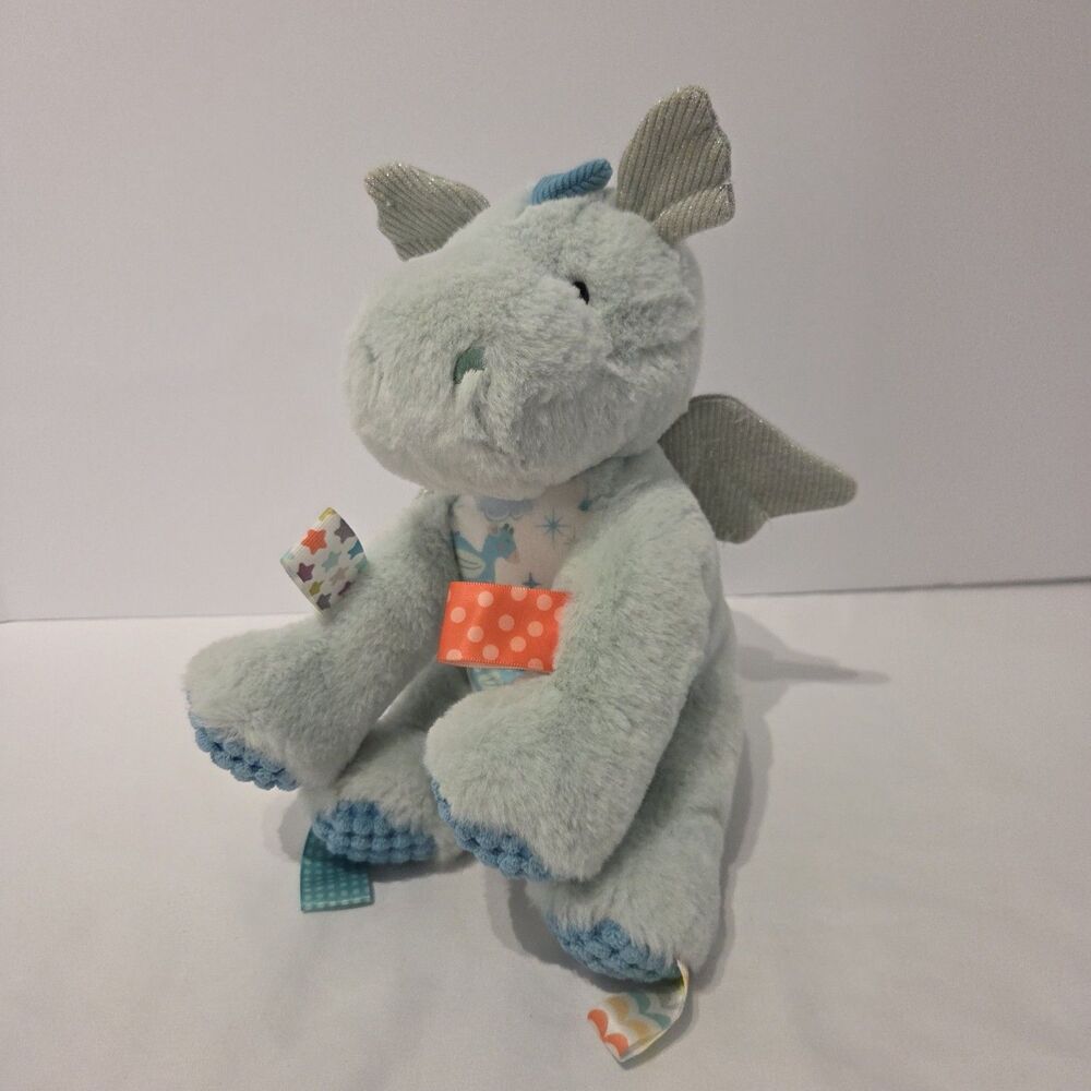Taggies Drax Dragon Plush Mary Meyer Blue Green Soft Baby Sensory Toy 9"